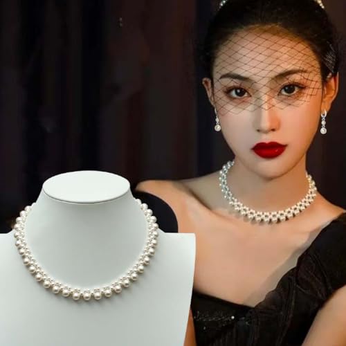 S SUSANN Costume Layered Twisted Gold Pearl Necklace Choker Chunky Glass Statement Pearl Necklace and Earring set, good gift for women Faux pearl necklace set - style: Hand weaved floral choker set