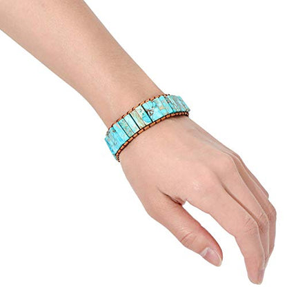 sedmart 7 Chakra Bracelets for Women with Real Stones Leather Wrap Healing Bead Bracelet Women Men Boho Friendship Jewelry - color: A9 Colorful tree button & Turquoise