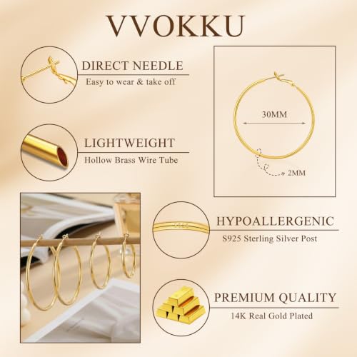 2MM S925 Sterling Silver Hoop Earrings Thin Gold Large Hoop Earring Lightweight Hypoallergenic Big Silver Thin Hoops Earring Gold Hoops Earrings for Women 30/40/50/60 MM - color: 30mm-Gold