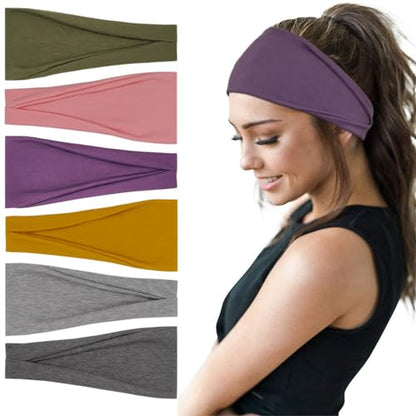 YONUF Fashion Headbands For Women Wide Headband Yoga Workout Head Bands Hair Accessories Band 6 Pack - color: Solid3