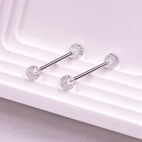 VERAMI 14G Stainless Steel Heart Nipple Rings and Barbell - Butterfly, Starlight Acrylic Ball, Tongue Rings for Women and Men - color: CLEAR-CZ