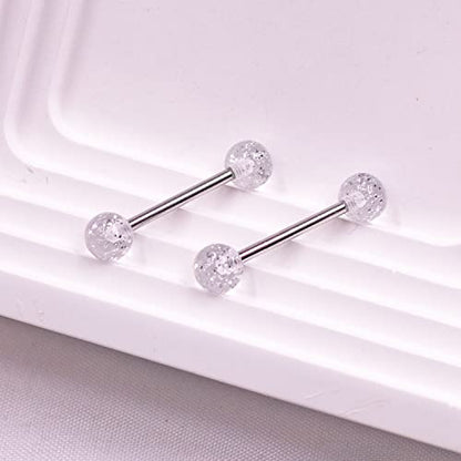 VERAMI 14G Stainless Steel Heart Nipple Rings and Barbell - Butterfly, Starlight Acrylic Ball, Tongue Rings for Women and Men - color: CLEAR-CZ
