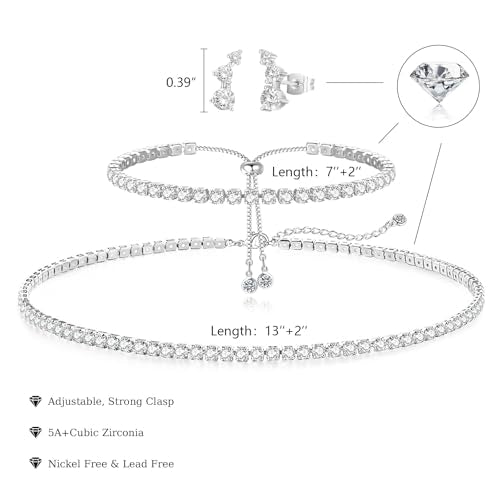 Luxval Tennis Necklace 14K Gold Plated Rhinestone Butterfly Choker Necklaces for women Dainty Zirconia Cut Faux Diamond chain 3mm - color: Silver-moon tennis set