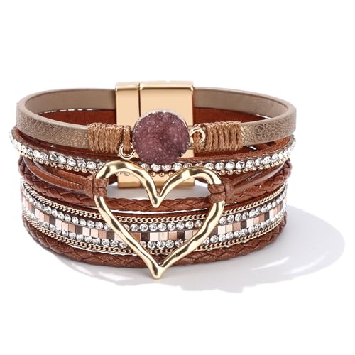 Long tiantian Boho Leather Wrap Bracelets Gifts Trendy Stuff Layered Bangles Bracelets for Women Modern Stackable Infinity Bracelets Bohemian Jewelry Gifts for Women Birthday Gifts - color: B4:Bangle Bracelets(brown)