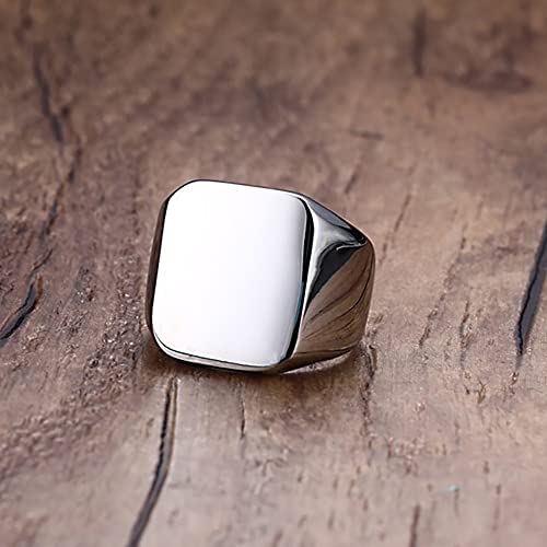 VQYSKO Plated Square Signet Ring | Stainless Steel Band for Men - color: Square Silve