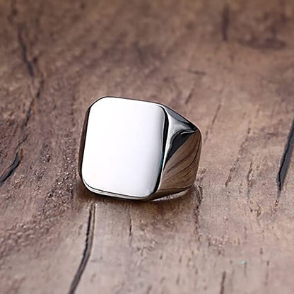 VQYSKO Plated Square Signet Ring | Stainless Steel Band for Men - color: Square Silve