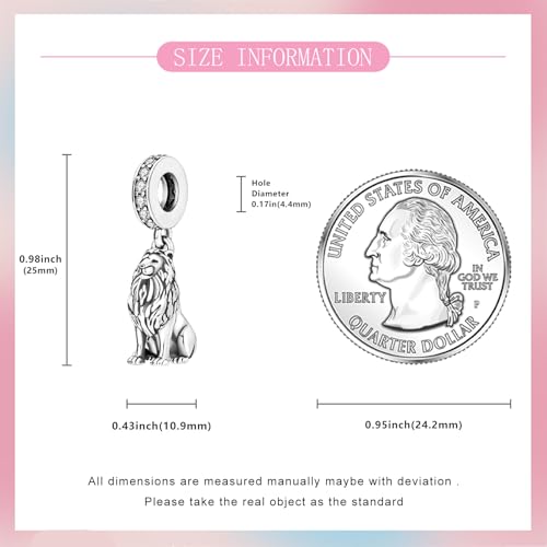 S925 Sterling Silver Cute Bead Charm for Pandora Bracelets and Necklaces | Lucky Clover Cute Animal Pink Bow Cherry Butterfly Pendant Bead Charms Jewelry Making Gifts for Women Valentines Mother's Day - style: Lion Dangle Charm