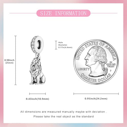 S925 Sterling Silver Cute Bead Charm for Pandora Bracelets and Necklaces | Lucky Clover Cute Animal Pink Bow Cherry Butterfly Pendant Bead Charms Jewelry Making Gifts for Women Valentines Mother's Day - style: Lion Dangle Charm
