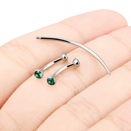 F136 Titanium 16g 6/8/10mm Eyebrow/Rook/Snug/Vertical-Labret/VCH/Snake-Eyes/Anti-Tragus/Christina/Daith/Belly-Button/Bridge/Hood/Surface Curved Barbell Piercing Jewelry for Women Men - color: Green, size: 8 mm (5/16 in)