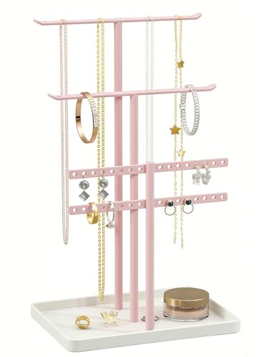 pickpiff Pink Jewelry Organizer: 14.5" Sturdy Stand for 80 Pcs Jewelry - color: Pink, size: 14.5" Height