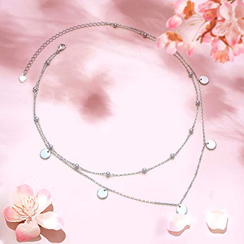 Ladytree S925 Sterling Silver Dainty Simple Choker Necklace,Rolo Chain,Adjustable 13 inches to 16 inches - style: 09_Layer Beads Dot Choker