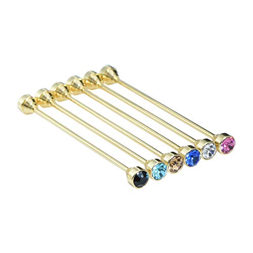 Sparkling Czech Crystal Stone Collar Bar Tie Necktie Pins Shirt Collar Stud Bar for Men with Gift Box - color: 6PCS Gold