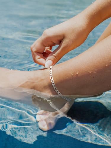 FindChic Stainless Steel Ankle Bracelets for Women, Waterproof Figaro/Cuban/Box/Beaded Chain Anklets, Summer Beach Foot Jewelry, 8.5''-10.5'' Adjustable Length, with Gift Box - style: A Figaro Chain-Silver