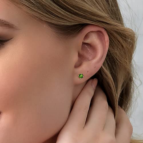 Gem Stone King 14K Gold Gemstone Birthstone Stud Earrings For Women Men | 4MM Round Cut | Solitaire Gold Studs with Secure Backs | Fine Jewelry for Her Him Mom Dad Wife - color: Green Tourmaline-October