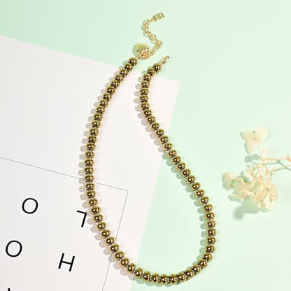Boho Gemstone Beaded Necklace for Women – Colorful Natural Stone Choker 18K Solid Heart-Shaped Pendant, Summer Beach Jewelry - color: Hematite