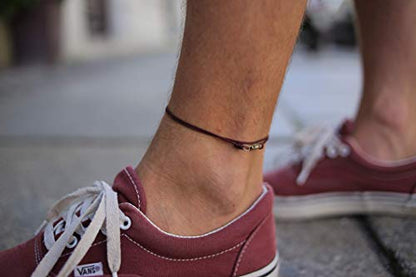 Made by Nami Surfer Anklet with Snap Hook Clasp Waterproof & Adjustable Thin String Ankle Bracelets for Women and Men Handmade Jewelry for Beach and Music Festival Accessories - color: Ruby Red Gold