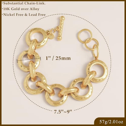 18K Gold Plated Hammered Toggle Bracelet for Women | Chunky hammered statement bracelet with a toggle closure and 3 adjustable sizes, designed for everyday wear and gifting - style: Style Two