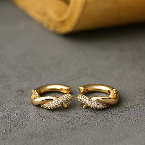 Huggie Hoop Earrings 14K Gold Plated Cubic Zirconia Dainty Simple Cute Beads Elegant CZ Circle Small Hoop Earring for Women Minimalist Handmade Hypoallergenic Jewelry - color: CZ-S