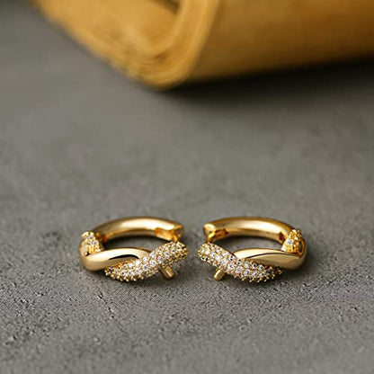 Huggie Hoop Earrings 14K Gold Plated Cubic Zirconia Dainty Simple Cute Beads Elegant CZ Circle Small Hoop Earring for Women Minimalist Handmade Hypoallergenic Jewelry - color: CZ-S
