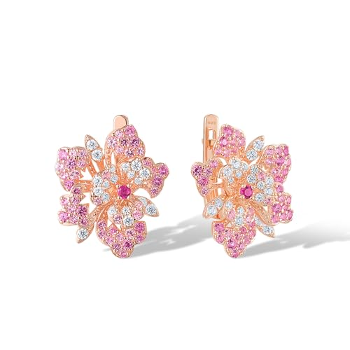 Santuzza Sterling Silver Gemstone Flower Earrings for Women - color: [A]Peony-Pink