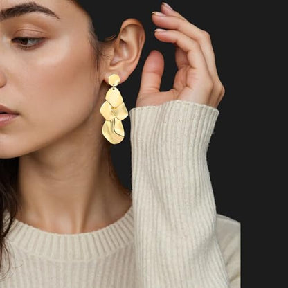 Sylph Large Gold Earrings for Women, Chunky Gold Statement Drop Dangle Earring Maple Leave Ginko Leaf Jewelry Gifts - style: Large Chandelier Earrings