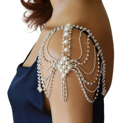 1Pcs Rhinestone Tassel Shoulder Chain Straps,Crystal Lingerie Straps,Wedding Bridal Shoulder Bra Body Jewelry for Women - color: Silver