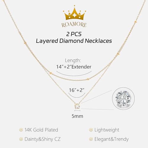 Layered Choker Necklace for Women Stackable Chain Dainty Zircon Pendant Set | 2PCS, Silver/14K Gold Plated, Box/Ball/Rope/Lip chain, Layering Diamond Cut CZ Pendant, Dainty Thin Chain, Trendy Prom Gift - color: Gold, style: Style 01