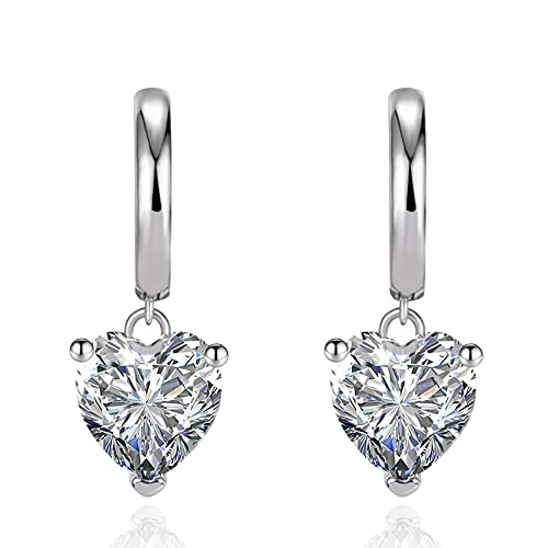 Cubic Zirconia Heart Dangle Hoop Earrings Crystal Love Heart Charm Drop Cartilage Small Huggie Hoops Earring Piercing Dainty Valentine's Day Jewelry Gifts for Women - color: Silver