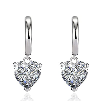 Cubic Zirconia Heart Dangle Hoop Earrings Crystal Love Heart Charm Drop Cartilage Small Huggie Hoops Earring Piercing Dainty Valentine's Day Jewelry Gifts for Women - color: Silver