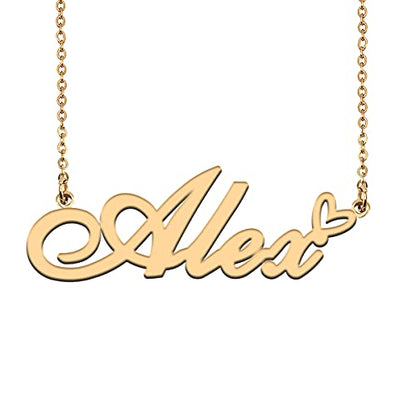 HUAN XUN Custom Name Necklace for Women Stainless Steel Customized Jewelry | 18k Gold Plated Nameplate Heart Pendant,Adjustable Delicate Chain,Personalized Gifts for Mother Day Christmas Birthday - color: Alex - Gold