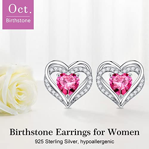 Iefil Birthstone Earrings for Women - 925 Sterling Silver Heart Stud Earrings Birthday Gifts for Women - color: 10-Oct-Created Pink Sapphire