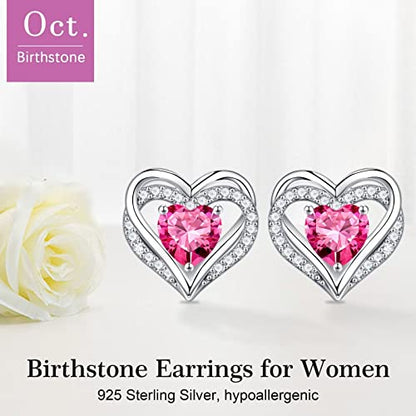 Iefil Birthstone Earrings for Women - 925 Sterling Silver Heart Stud Earrings Birthday Gifts for Women - color: 10-Oct-Created Pink Sapphire