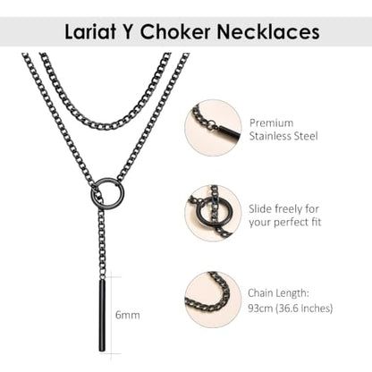 Lariat Y Necklaces Wrap Choker Necklace for Women - Stainless Steel Slip Chain Gothic Black Choker Necklace, Punk Rock Collar Jewelry Gothic Accessories Halloween Wedding Chains