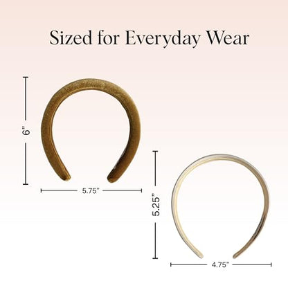 Kitsch Velvet & Satin Headbands for Women - Non Slip, Soft and Lightweight - Stylish Headbands for Girls with Chic Neutral Shades - Cream & Camel, 2pc Set - color: Cream & Camel