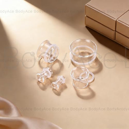 1 Pair Glass Ear Stretching Kit Single Flare Gauges for Ears Plugs 8G-1” | Earring Expander Stretcher Piercing Body Jewelry with Rubber Rings - color: Black, size: 9/16"(14mm)
