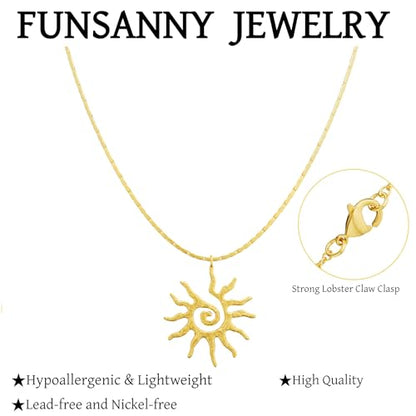Lariat Necklaces for Women - Dainty Long Necklace Trendy 14K Gold Plated Hypoallergenic Layered Long Y-Shape Sunburst CZ T-Bar Pendant Drop Chain Necklace Set for Women Non Tarinsh Jewelry - style: sunburst-gd