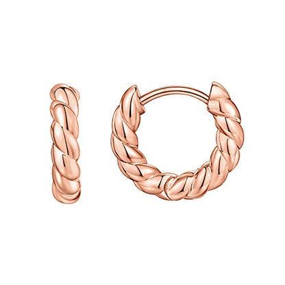 PAVOI 14K Gold Plated 925 Sterling Silver Post Twisted Huggie Earring | Women's Mini Hoop Earrings - color: Rose Gold, size: 14mm