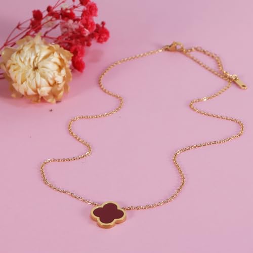 Delicacy Clover Bracelets Necklace Set:Clover Necklaces Clover Bracelet Women Link Bracelets Cute Gold Jewelry - color: Red-Gold