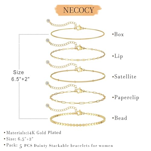 Dainty 14K Gold Plated Bracelets for Women Waterproof, Non Tarnish Gold Jewelry Sets, Thin Stackable Link Paperclip Chain Bracelet Pack Fashion Accessories Gifts for Womens - style: 5Pcs BRACELET SET-01