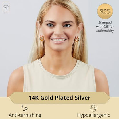 14k Yellow Gold Plated Hoop Earrings for Women with Click Top | Anti Tarnish Lightweight Chunky 14K Gold Hoop Earrings | Hypoallergenic Gold Plated Earrings 0.6 to 1.2 Inches by MAX + STONE - style: Curved V