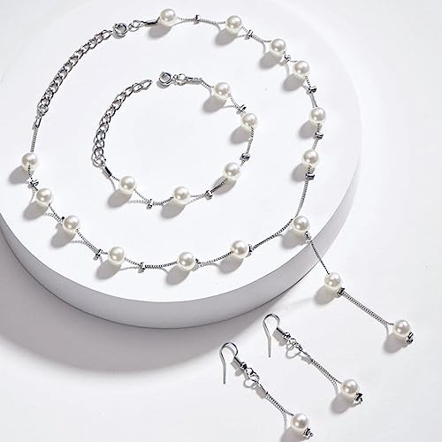 Bridal Necklace Earring and Bracelet Set Faux Pearl Jewelry Set for Women Wedding Bridal Jewelry (Silver)