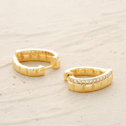 Women Gold Earrings Huggie Hoop Cubic Zirconia 14K Gold Plated Small Simple Hypoallergenic Everyday Jewelry - style: Heart