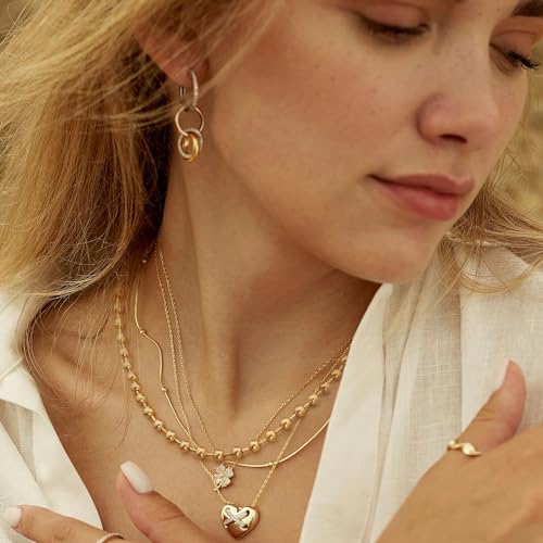 Aobei Pearl 18K Gold Plated Paperclip Chain Choker Satellite Chain Freshwater Cultured Biwa Pearl Pendant Necklace Dainty Turquoise Jewelry for Women - color: 18K Gold Plated Chunky Ball Station Chain