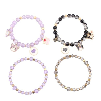 Cute Cartoon Charm Beaded Stretch Bracelet Set, Crystal Beads with Enamel Animal Charms - color: color-2