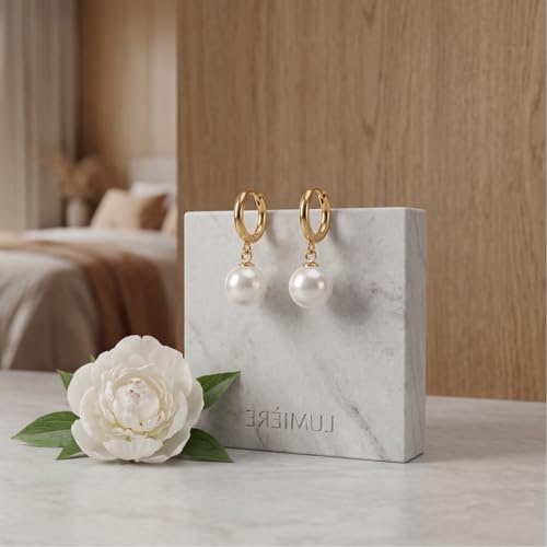Hypoallergenic Pearl Earrings Set for Women | S925 Sterling Silver & Stainless Steel, Daisy Heart & Hook & Teardrop Dangle & Huggie Hoop, Simulated Pearl, Sensitive Ears - color: Yellow Gold Round Pearl