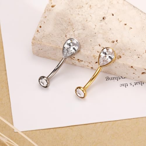 PEAKLINK G23 Titanium Eyebrow Ring 16G Rook Daith Tragus Helix Piercing Internal Threaded Curved Barbell Vertical Labret Lip Jewelry Small Belly Button Ring - color: Gold with Claer CZ