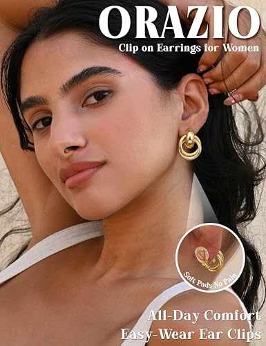 ORAZIO Clip On Earrings Women Geometric Statement Unique Non Pierced Earrings 14K Gold Plated Knot Chunky Drop Dangle Hoop Stud Clip-on Earrings for Women Trendy - color: Style A-Gold Plated