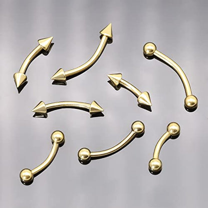 BLISI G23 Solid Titanium Eyebrow Piercing Jewelry, Gold Black Rose Gold Silver Pink Rainbow Eyebrow Rings 16G Curved Barbell,Tiny Vertical Labret Lip Jewelry Rook Piercing Jewelry for Women and Men - color: Gold 1
