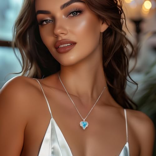 CDE Angel Wings Heart Birthstone Pendant Necklace Gift for Women | Silver/Gold Tone,Ideal Birthday & Anniversary Jewelry Gift for Wife,Girlfriend,Her - color: White-12a-Dec-Blue Zircon Birthstone