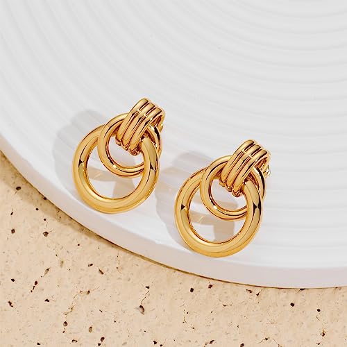 Gold Chunky Earrings for Women Geometric Knot Link Drop Dangle Earrings 14K Gold Plated Statement Earrings Trendy Gold Jewelry - color: Style 5